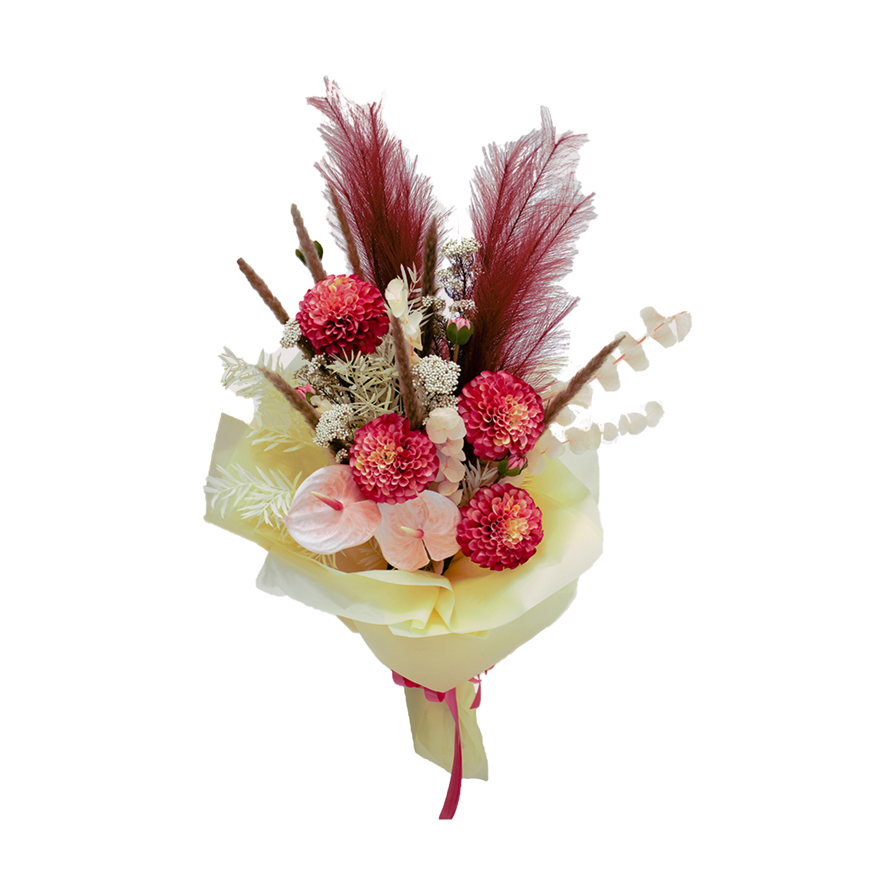 Bouquet-of-mixture-natures-colors-arranged-from-artificial-and-dry-flowers