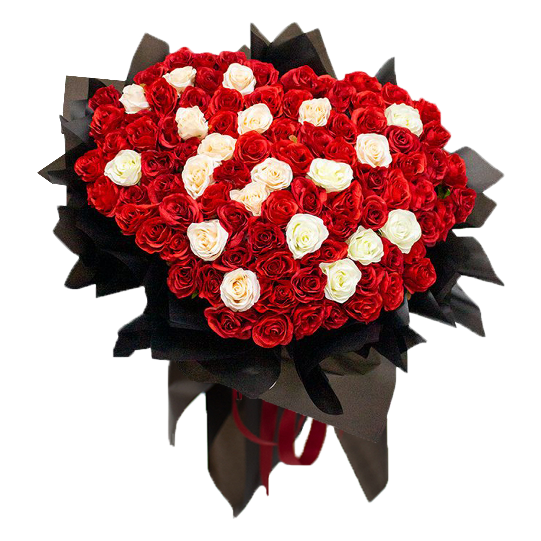 101 white & red roses with black wrapping